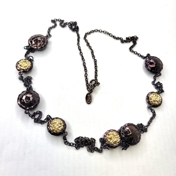 Long Necklace Round Beads Bronze Gold Hues with Earrings - Picture 2 of 11
